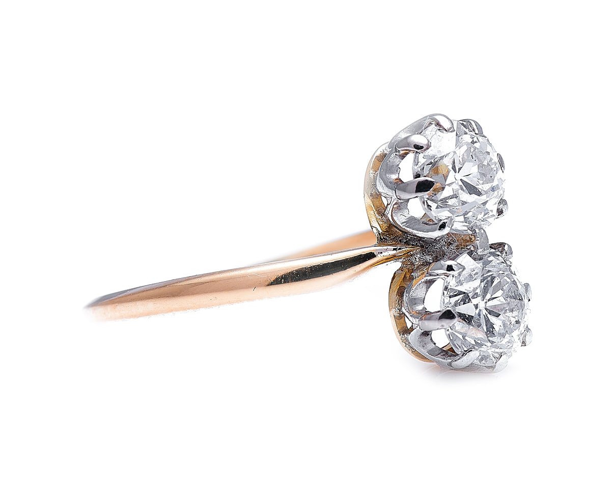 Antique Edwardian, 18ct gold, platinum, two stone diamond engagement ring