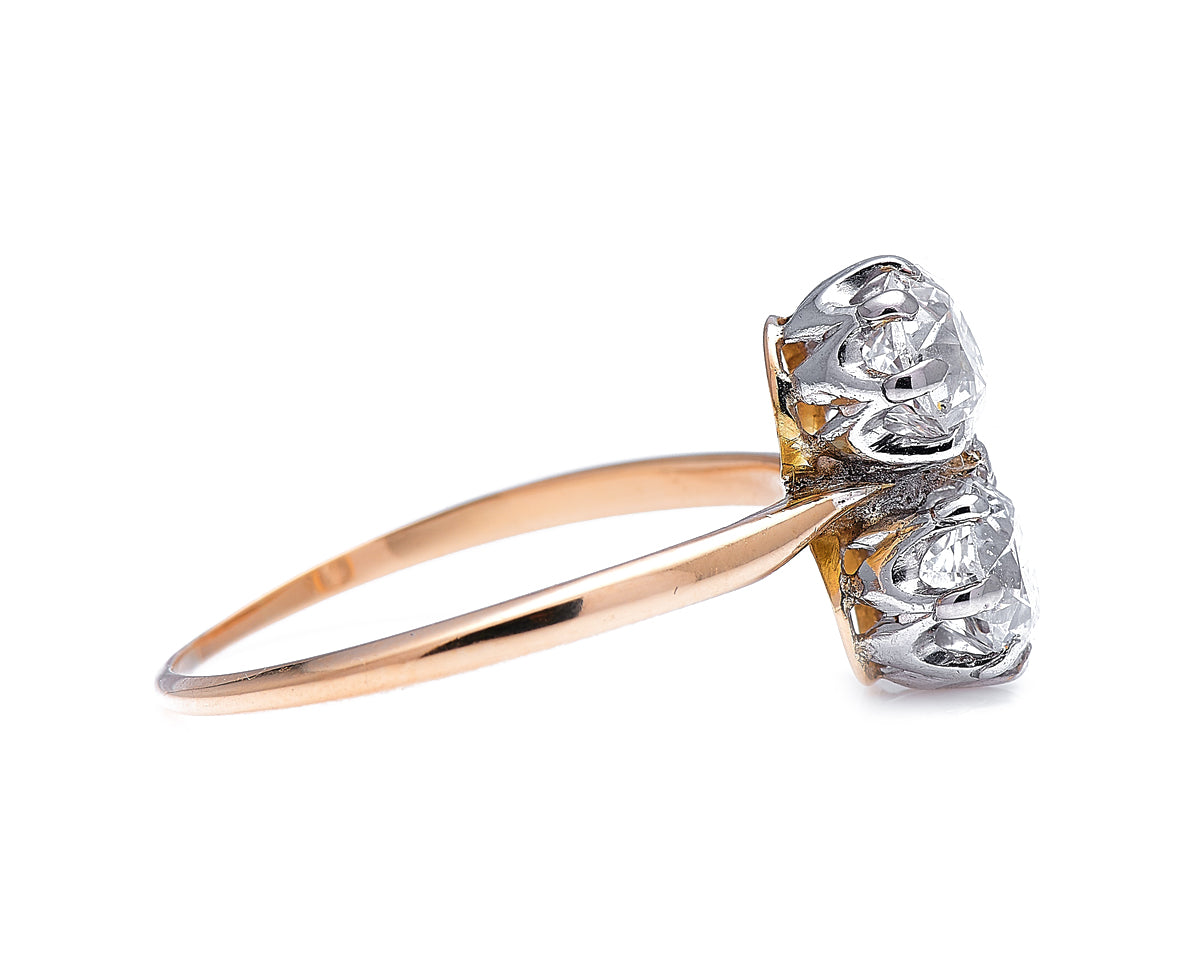 Antique Edwardian, 18ct gold, platinum, two stone diamond engagement ring