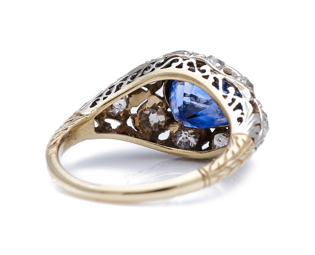 Edwardian, 3ct natural sri lankan sapphire and diamond engagement ring