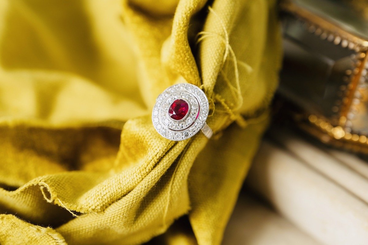 Edwardian, platinum, Burmese ruby and diamond cluster ring