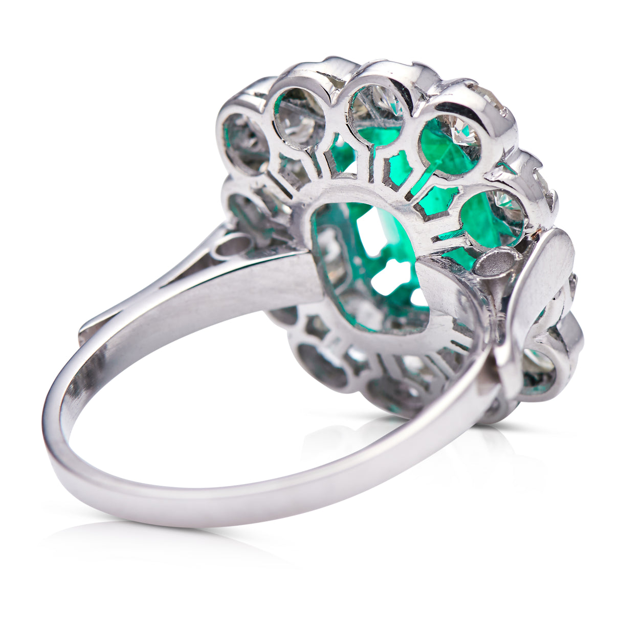 Engagement | 18ct white gold, Colombian emerald and diamond cluster ring