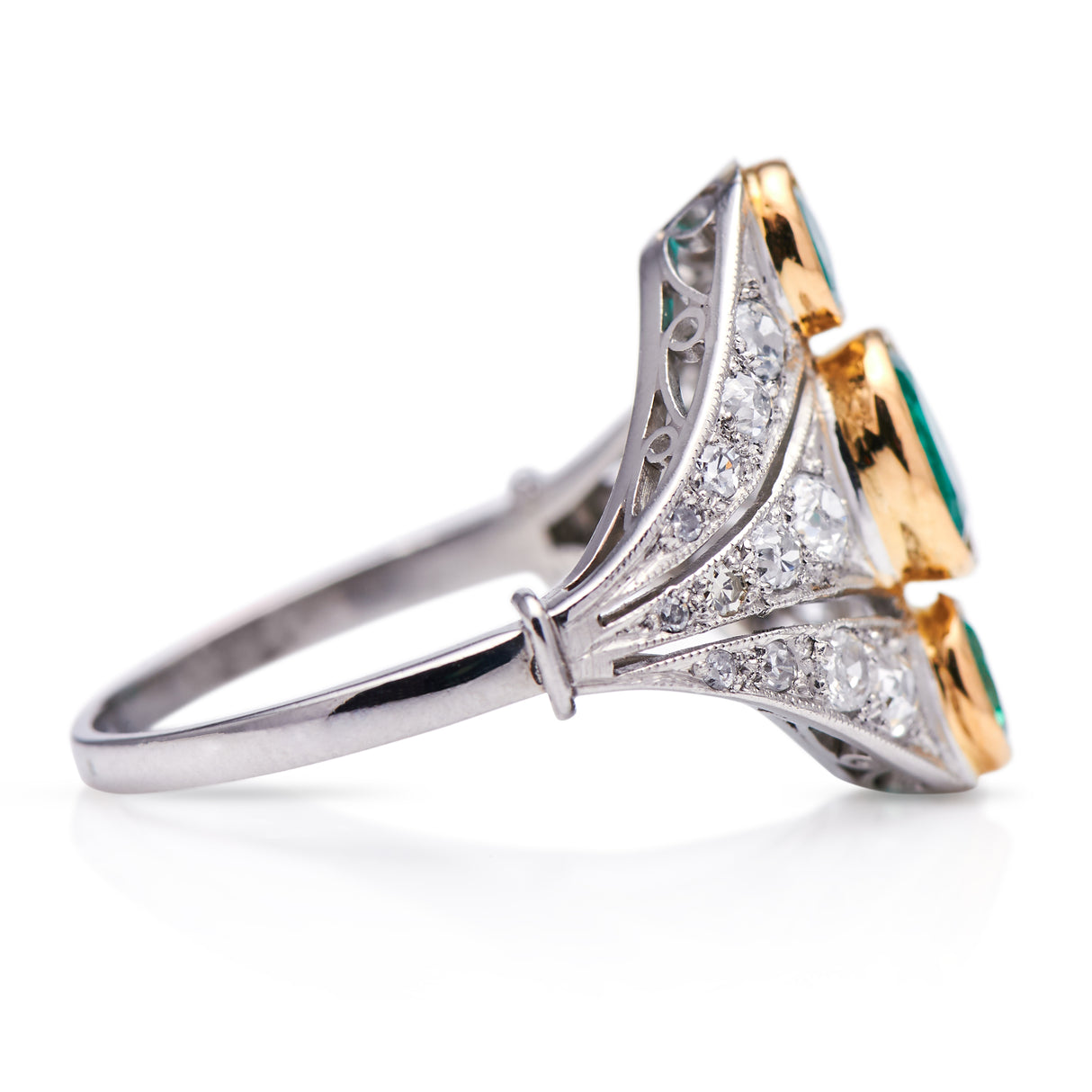 Antique Rings Art Deco, French, Platinum, Emerald and Diamond Ring