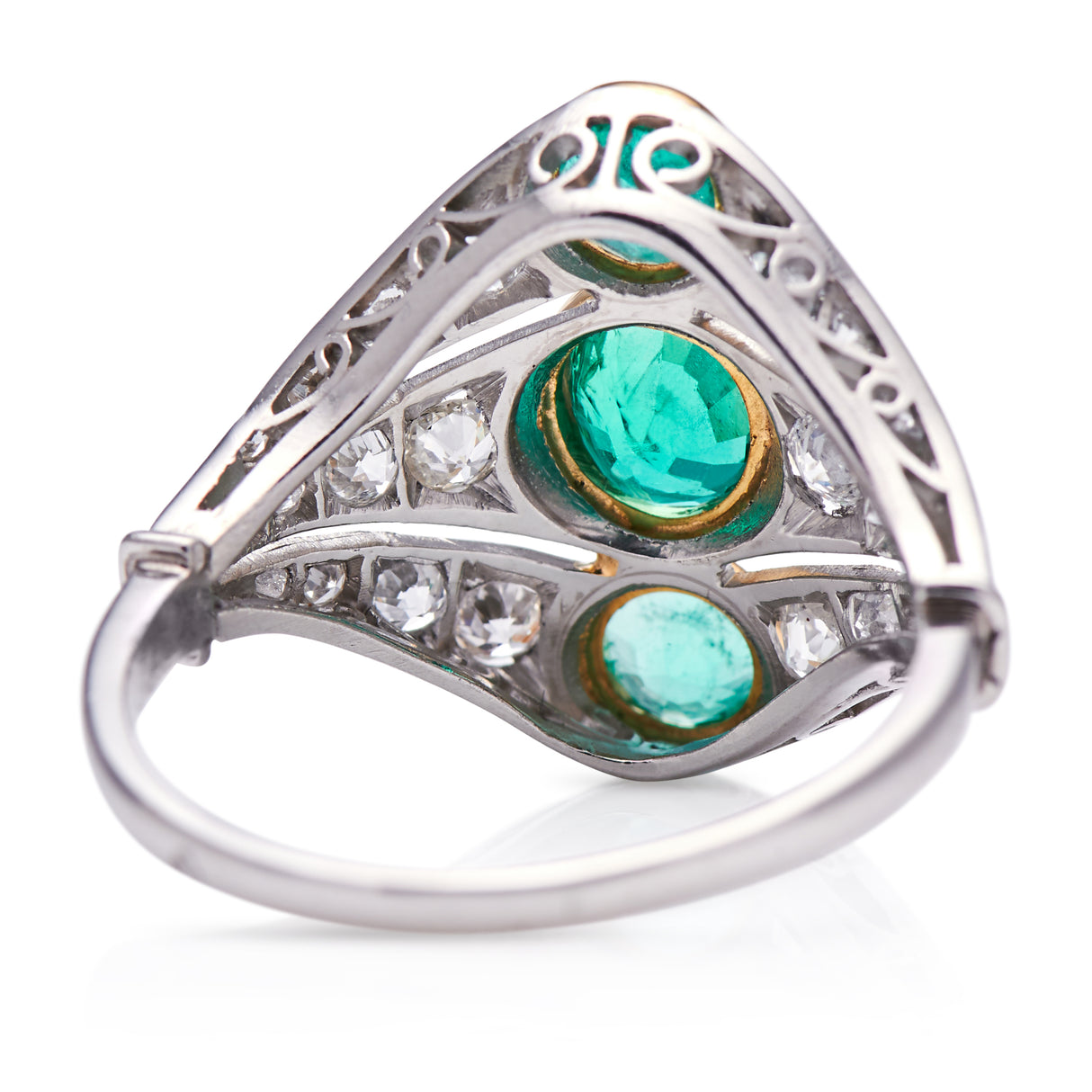 Antique Rings Art Deco, French, Platinum, Emerald and Diamond Ring