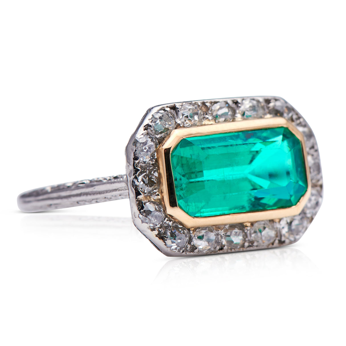 Antique, Edwardian Colombian emerald and diamond ring, platinum