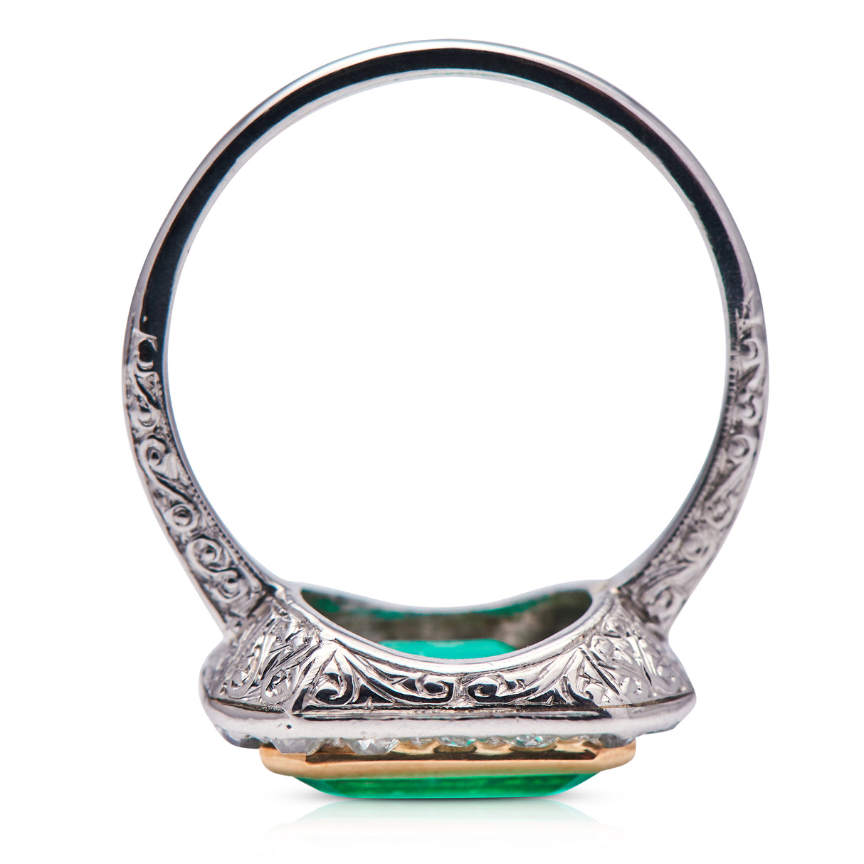 Antique, Edwardian Colombian emerald and diamond ring, platinum