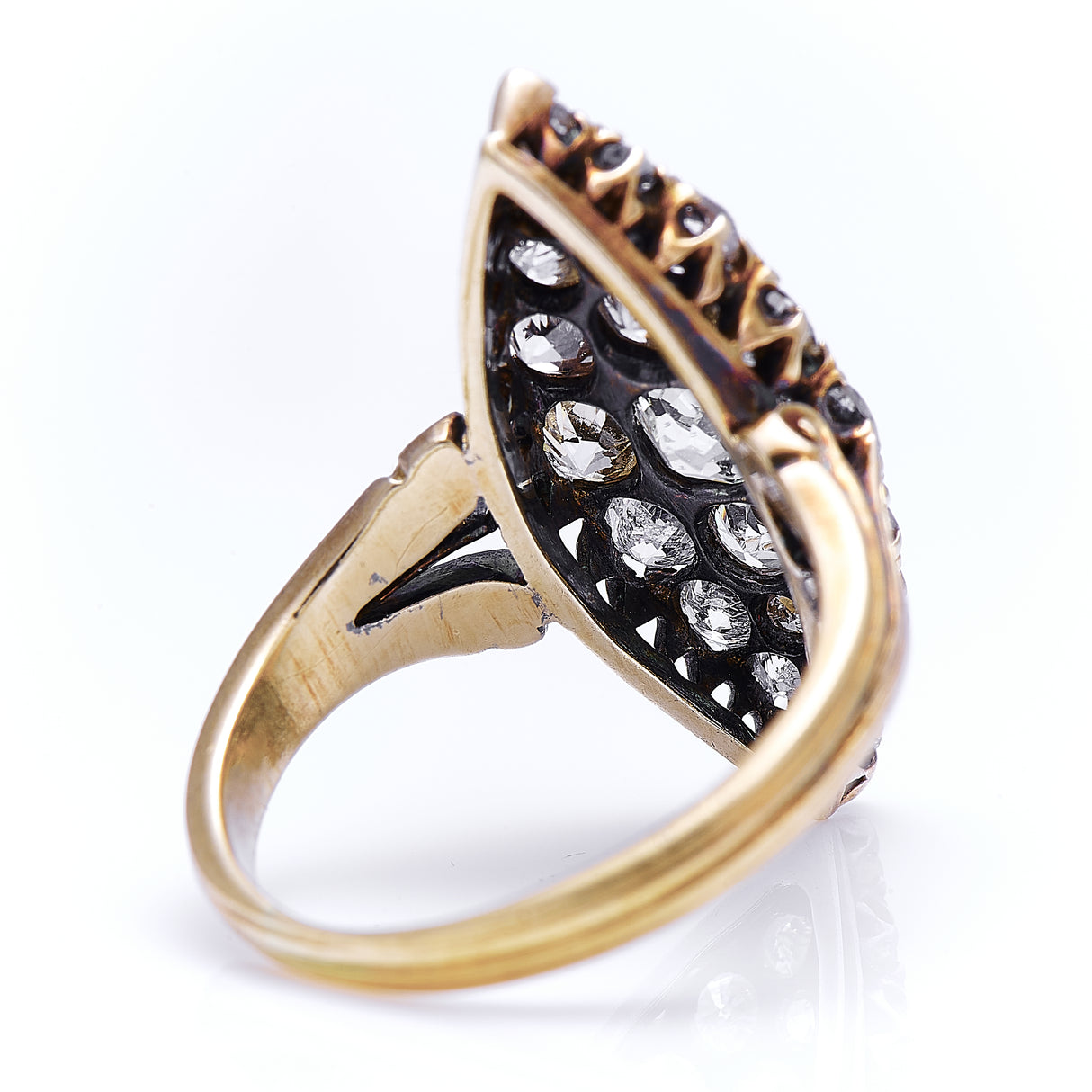 Victorian, 18ct gold, navette diamond cluster ring