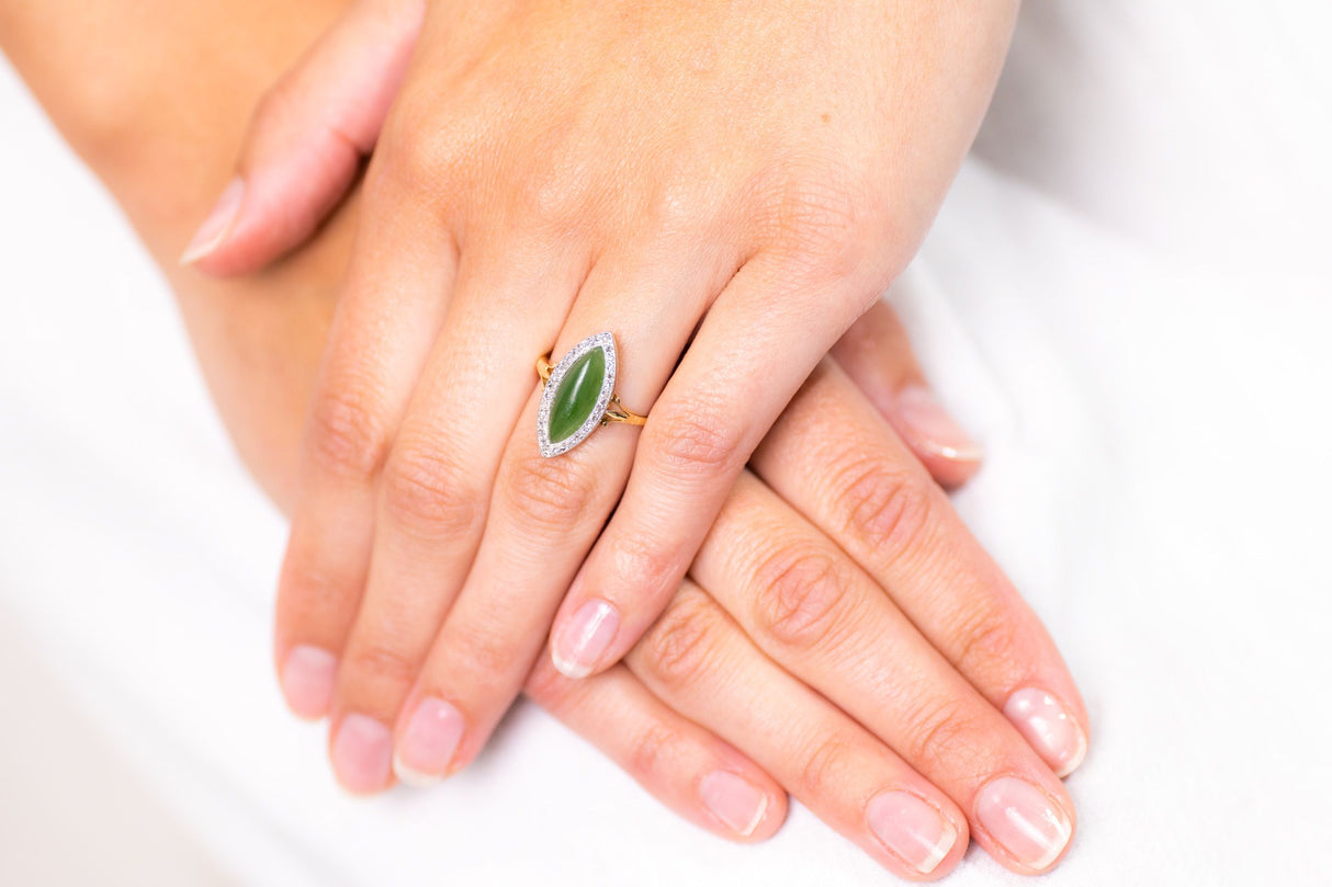 Antique_Rings Edwardian, 18ct Gold, Platinum, Nephrite Jade and Diamond Ring