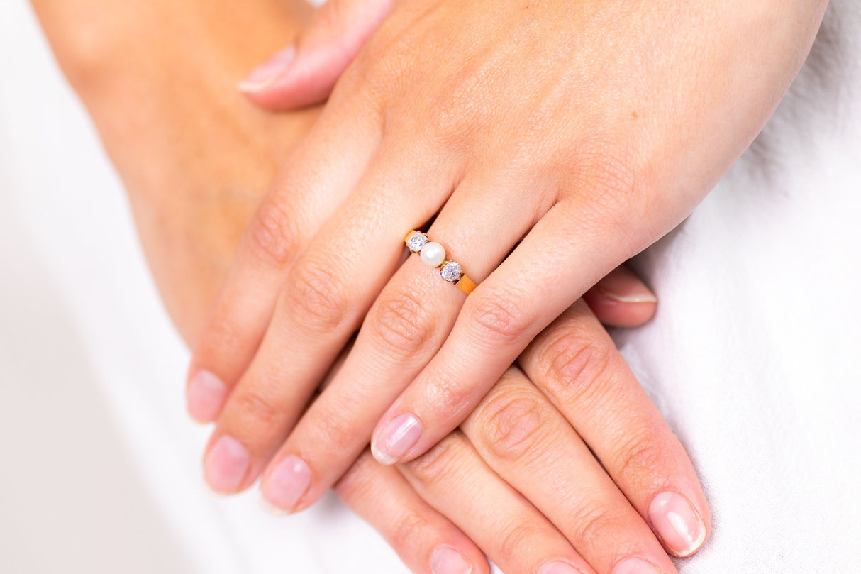 Antique Engagement Rings | Antique Ring Boutique | Vintage Engagement Rings | Antique Engagement Rings | Antique Jewellery company | Vintage Jewellery Edwardian, French, 18ct Gold, Natural Pearl and Diamond Ring