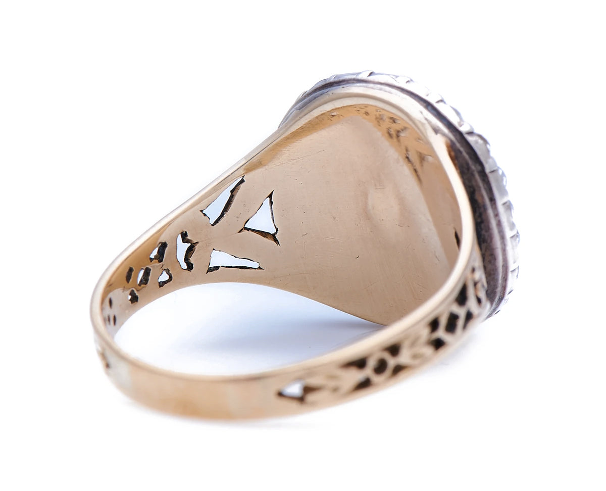 Georgian, 19th century, 18ct gold, silver, diamond and enamel cluster ring