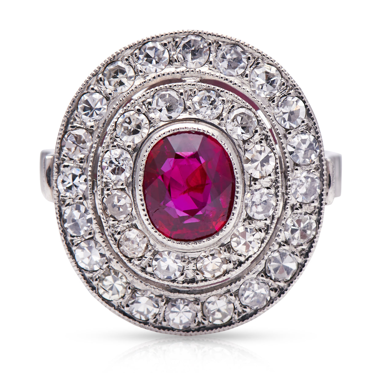 Edwardian, platinum, Burmese ruby and diamond cluster ring