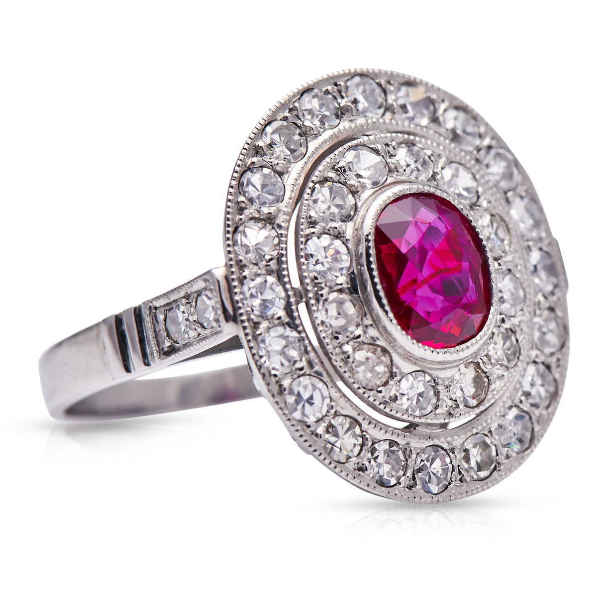 Edwardian, platinum, Burmese ruby and diamond cluster ring