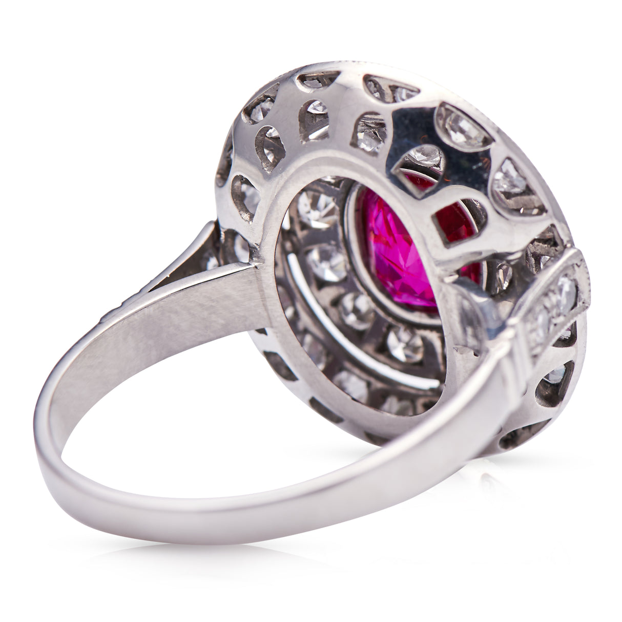Edwardian, platinum, Burmese ruby and diamond cluster ring