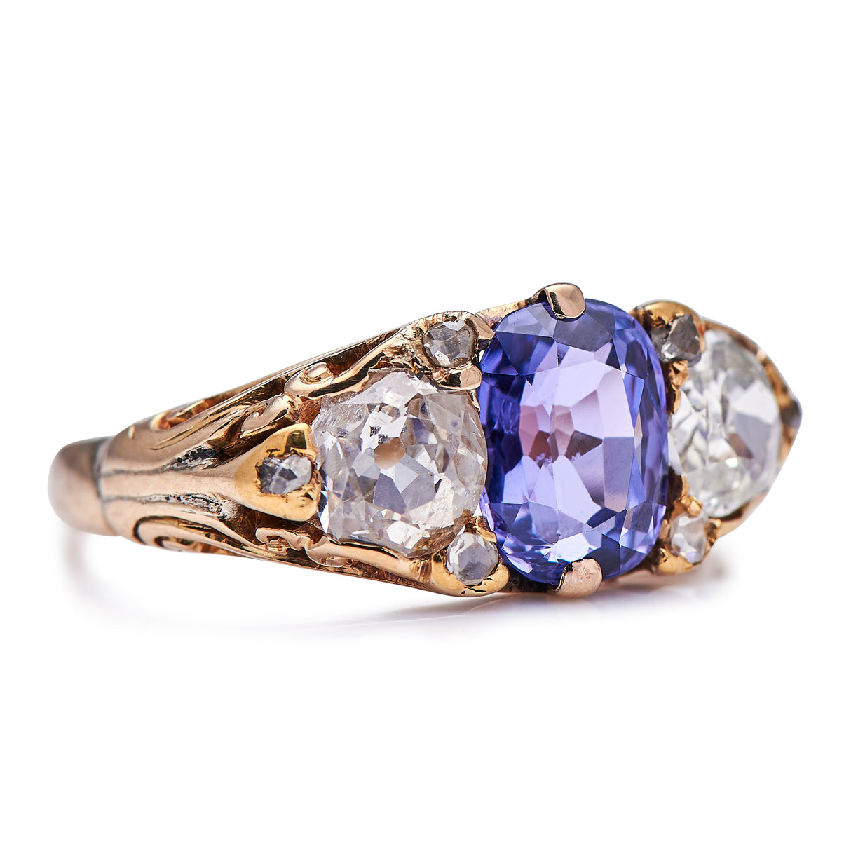 Antique Engagement Rings | Antique Ring Boutique | Vintage Engagement Rings | Antique Engagement Rings | Antique Jewellery company | Vintage Jewellery Victorian, 18ct Gold, Purple Sapphire and Diamond Ring