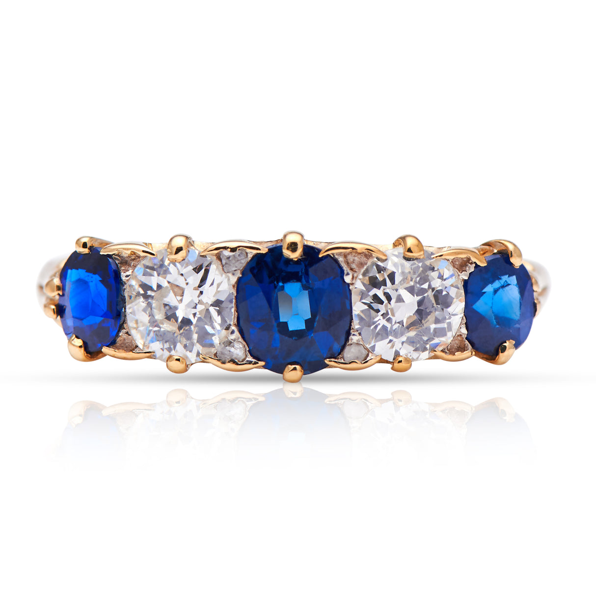 Victorian, 18ct gold, natural sapphire and diamond five stone ring