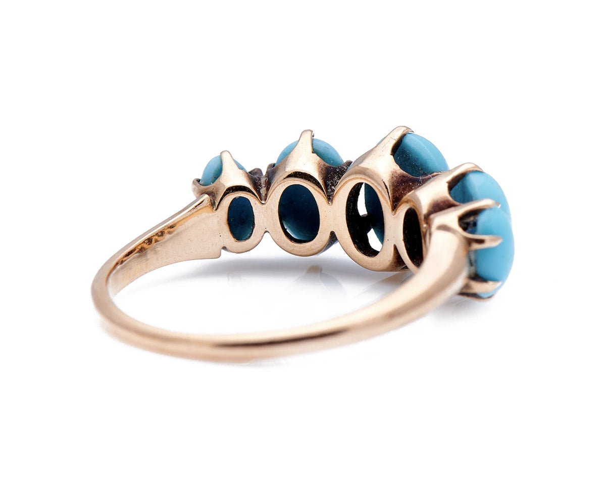 Antique Victorian, 14ct gold, natural turquoise five stone ring