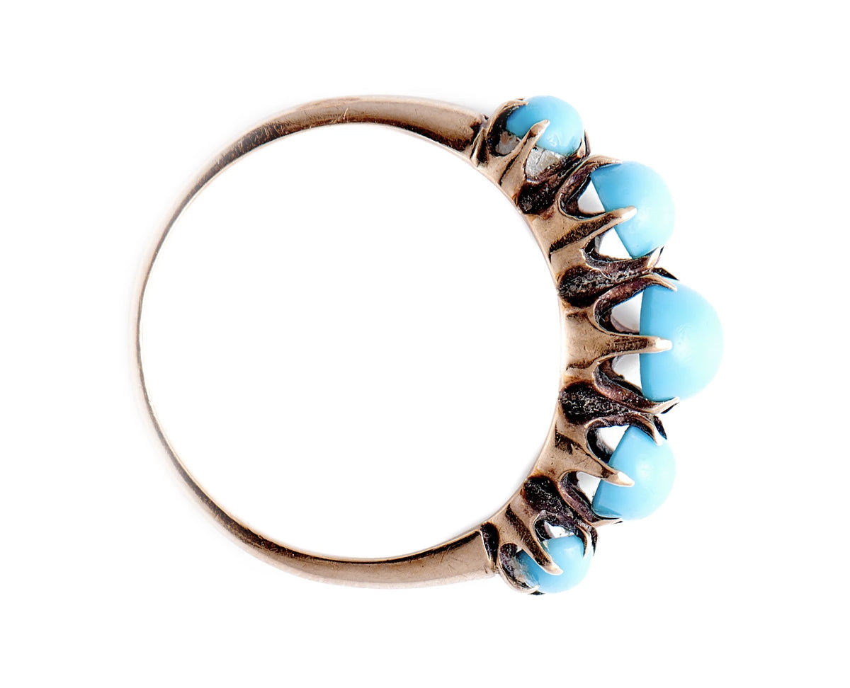 Antique Victorian, 14ct gold, natural turquoise five stone ring
