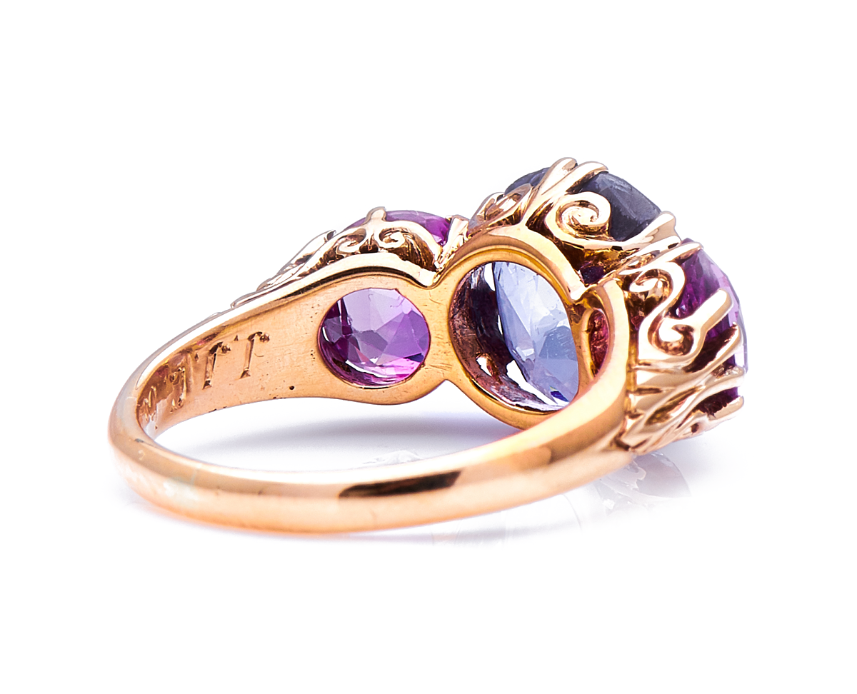 Antique Victorian, 18ct gold, natural colour-change sapphire and pink sapphire ring