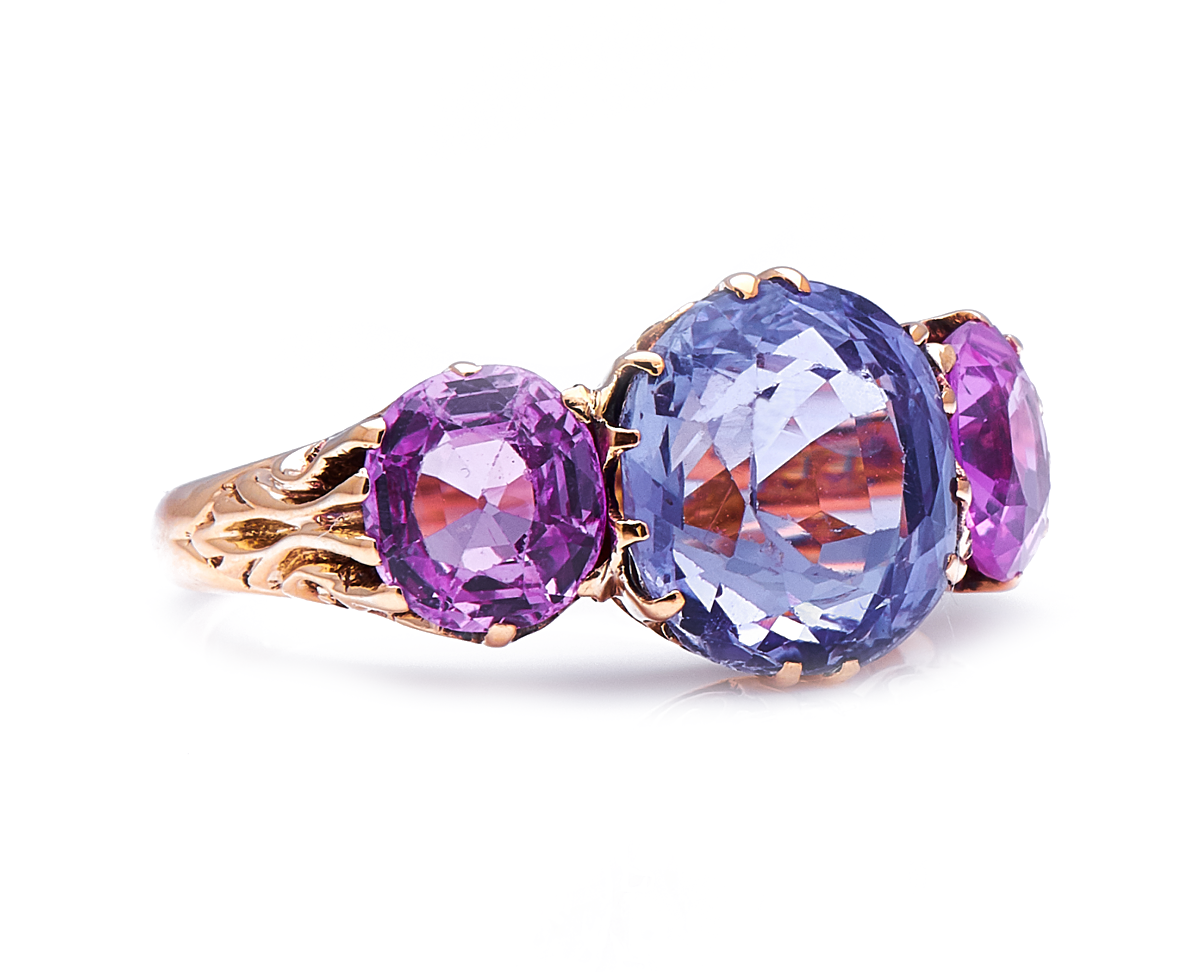 Antique Victorian, 18ct gold, natural colour-change sapphire and pink sapphire ring