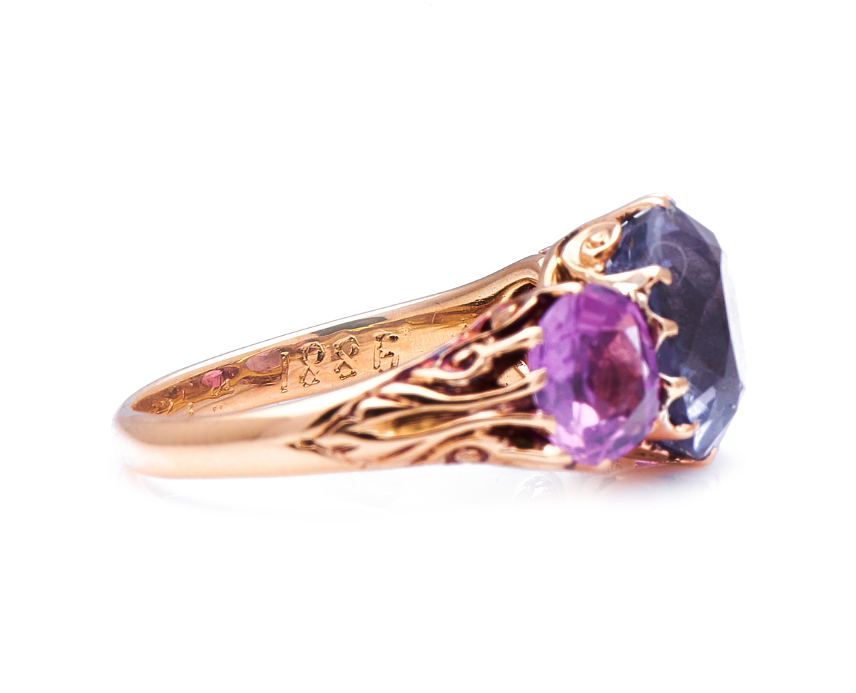 Antique Victorian, 18ct gold, natural colour-change sapphire and pink sapphire ring