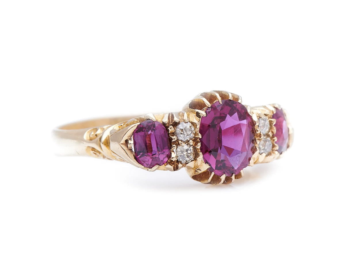 Victorian, 18ct Gold, Natural Ruby and Diamond Half Hoop Engagement Ring | Antique Rings | Antique Ring Boutique | Vintage Engagement Rings | Antique Engagement Rings