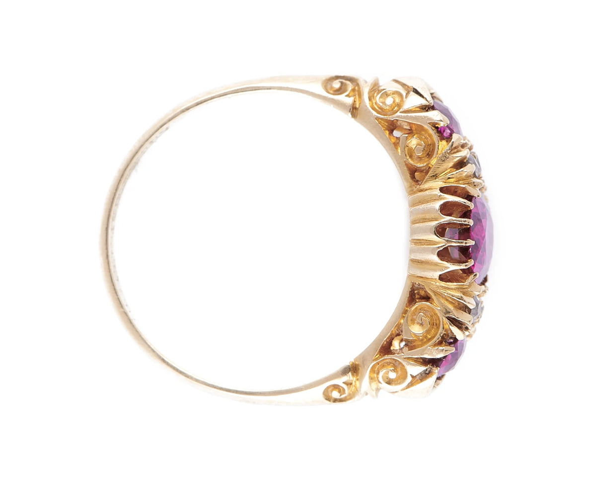 Victorian, 18ct Gold, Natural Ruby and Diamond Half Hoop Engagement Ring | Antique Rings | Antique Ring Boutique | Vintage Engagement Rings | Antique Engagement Rings