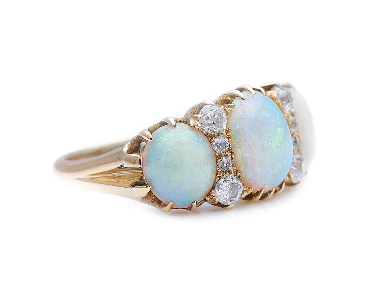 Antique Victorian, 18ct gold, opal and diamond ring