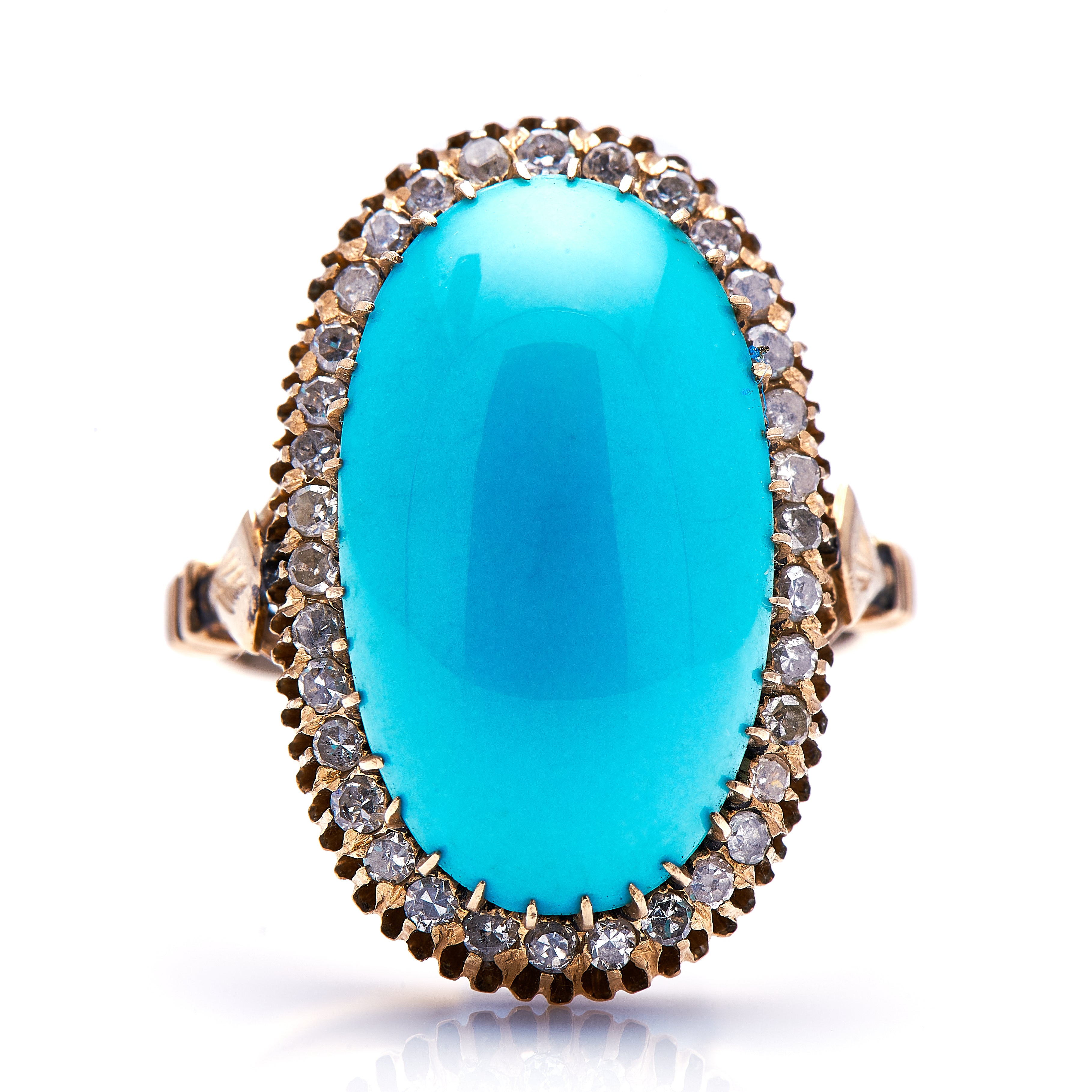 Edwardian 18ct Gold Natural Cabochon Turquoise and Diamond Ring