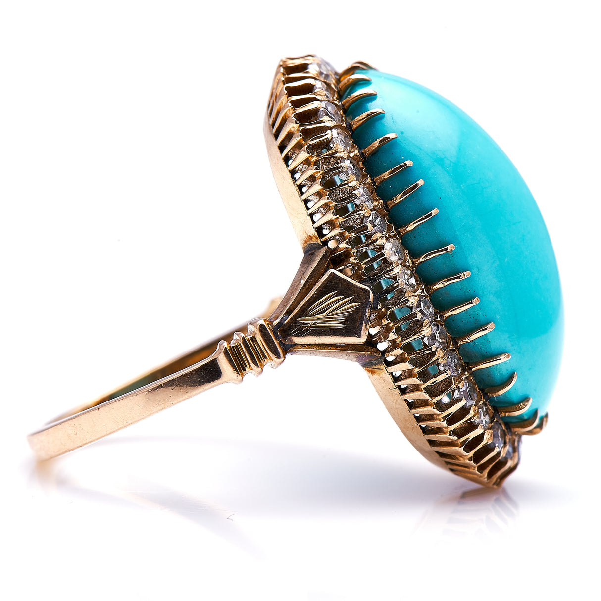 Edwardian, 18ct Gold, Natural Turquoise and Diamond Ring