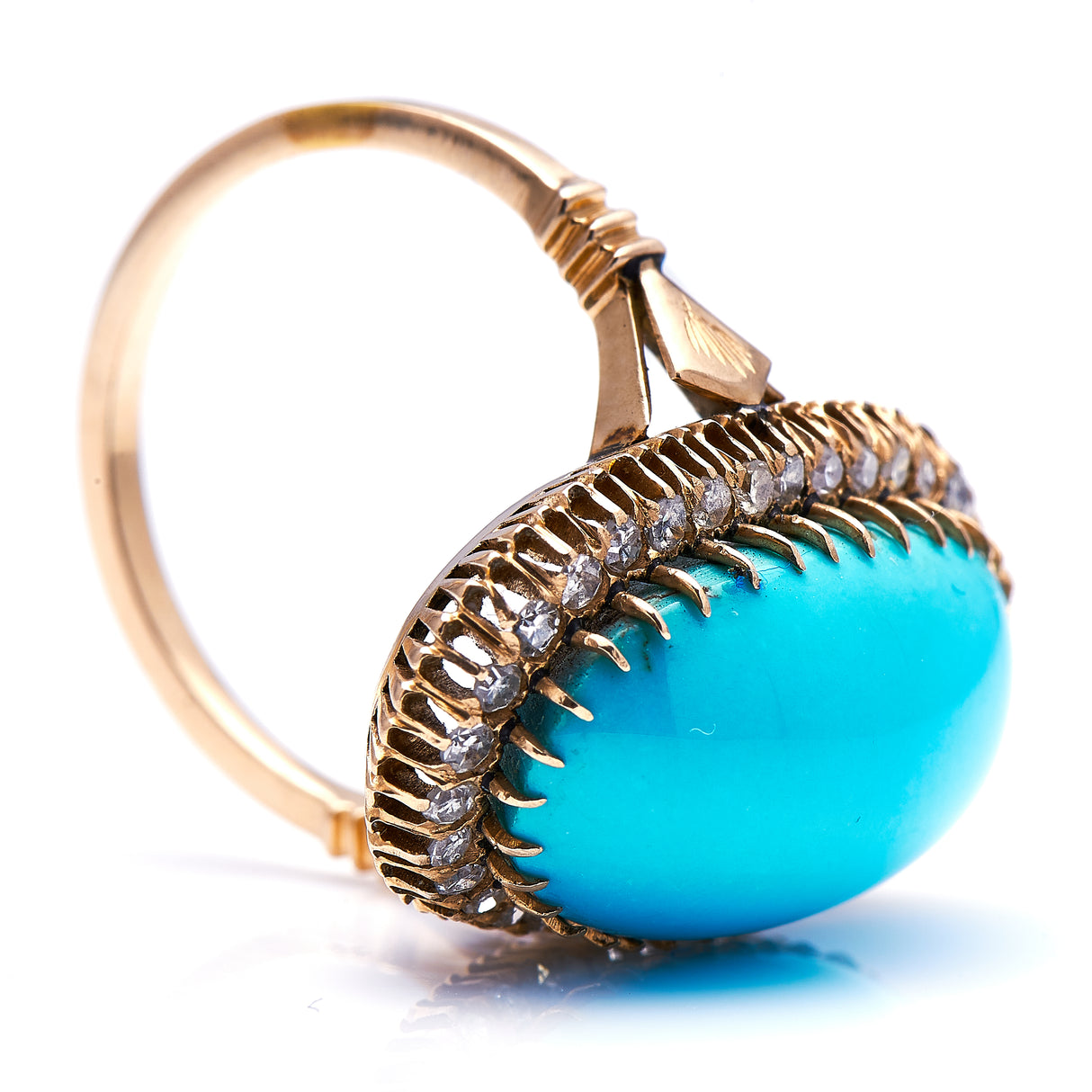 Edwardian, 18ct Gold, Natural Turquoise and Diamond Ring