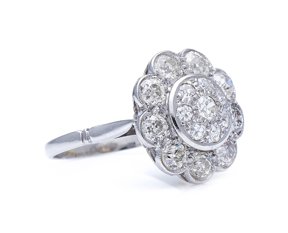 Art Deco, 18ct white gold, floral diamond cluster ring