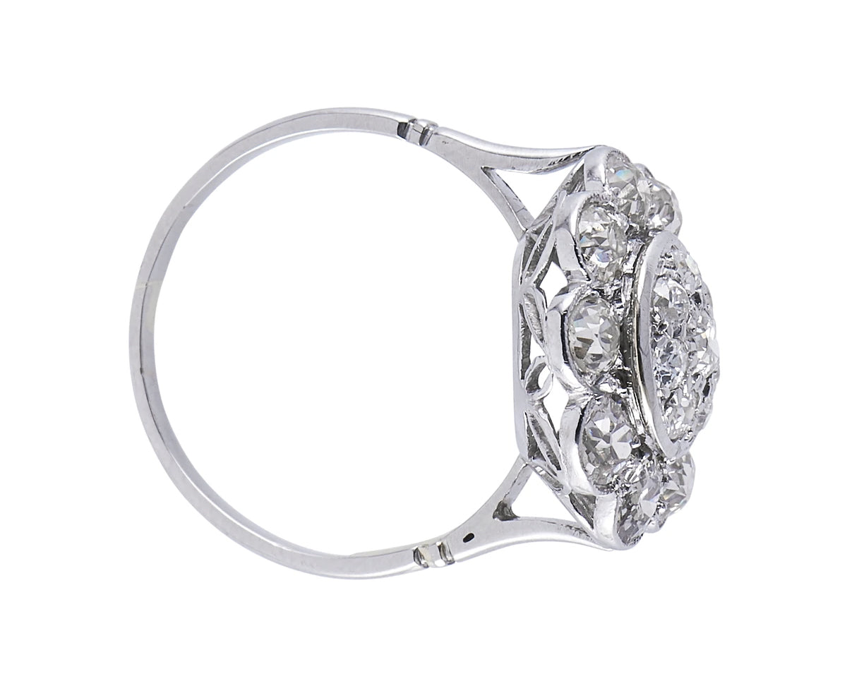 Art Deco, 18ct white gold, floral diamond cluster ring