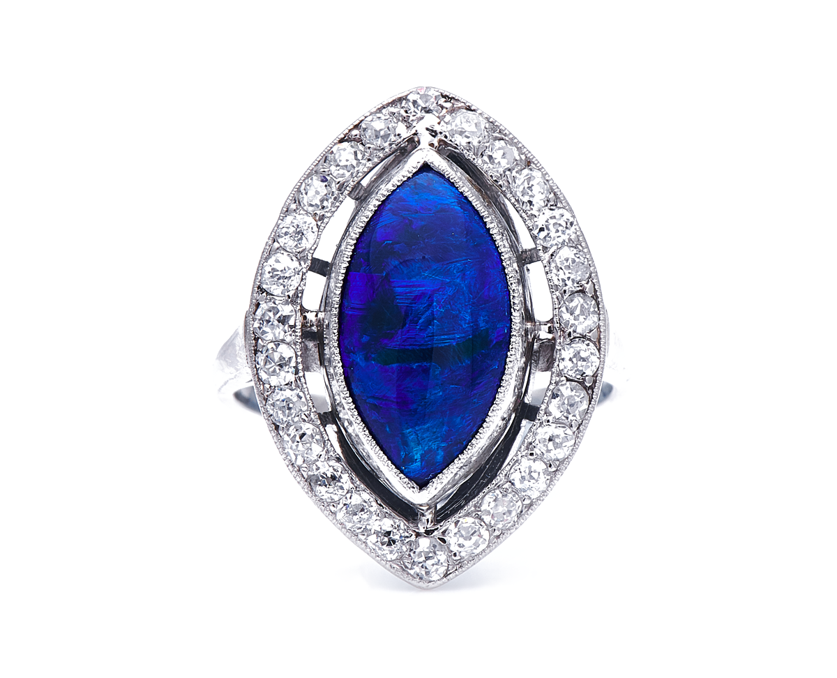 Vintage-18ct-White-Gold-Natural-Black-Opal-Diamond-Ring