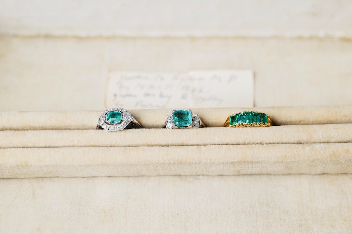 Antique, Art Deco, platinum, 18ct white gold, emerald and diamond cluster ring