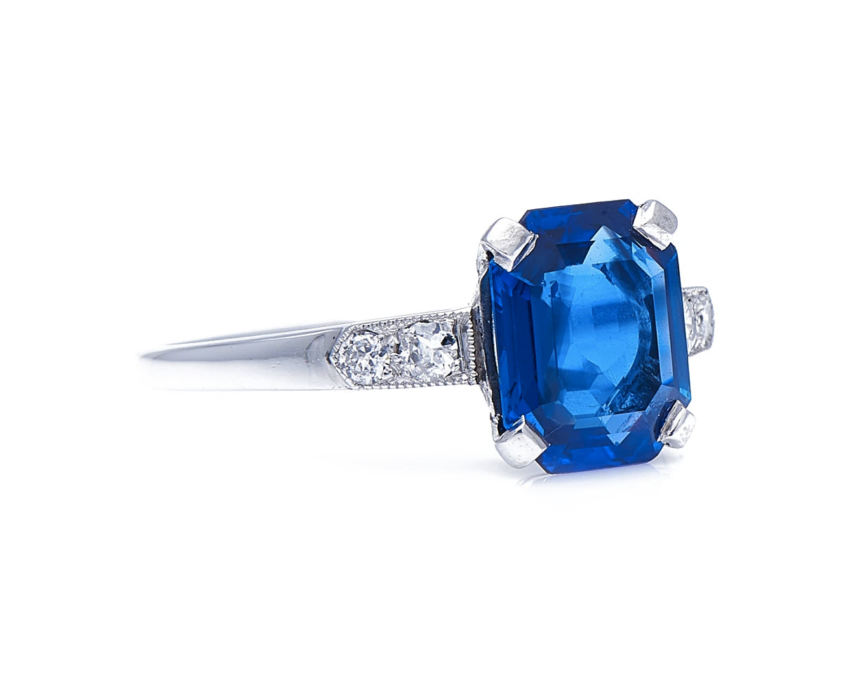 Art Deco, platinum, Burmese sapphire and diamond ring