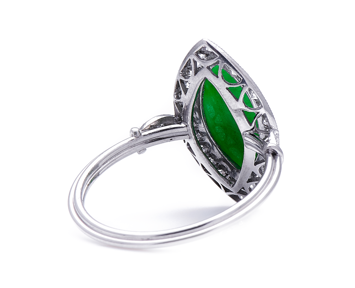 Antique, Art Deco, platinum, natural jade and diamond cluster ring