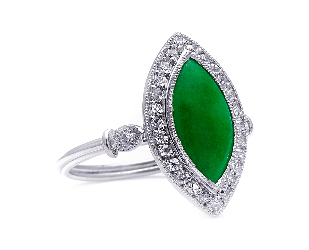Antique, Art Deco, platinum, natural jade and diamond cluster ring