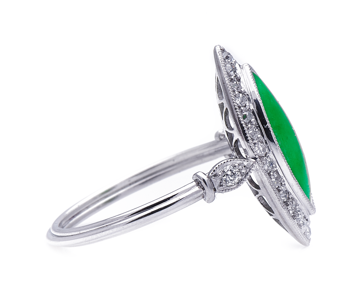 Antique, Art Deco, platinum, natural jade and diamond cluster ring