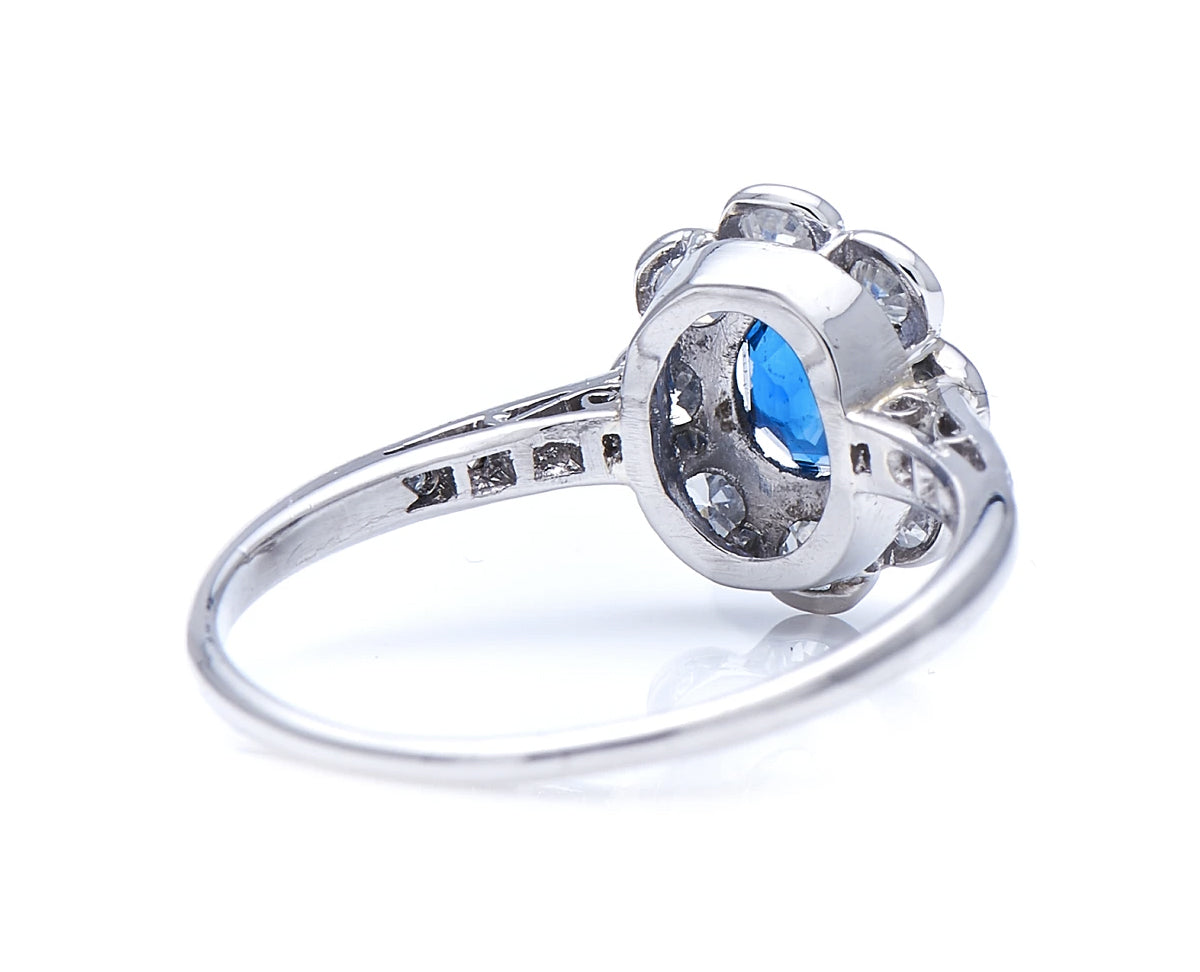 Antique, Art Deco, platinum, sapphire and diamond cluster ring