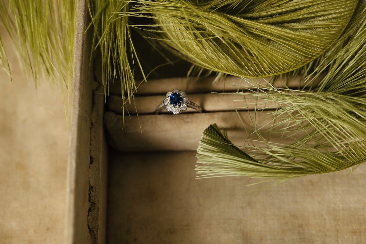 Antique, Art Deco, platinum, sapphire and diamond cluster ring