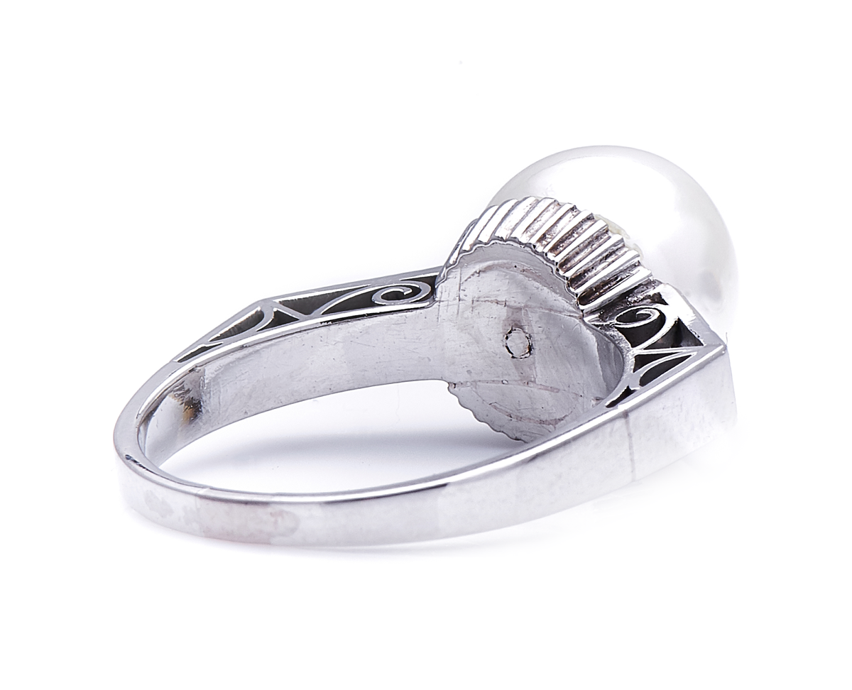 Art Deco, platinum, south sea pearl and diamond cluster ring