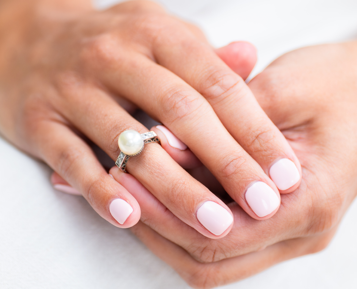 Art Deco, platinum, south sea pearl and diamond cluster ring