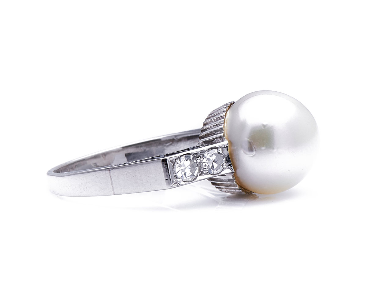 Art Deco, platinum, south sea pearl and diamond cluster ring