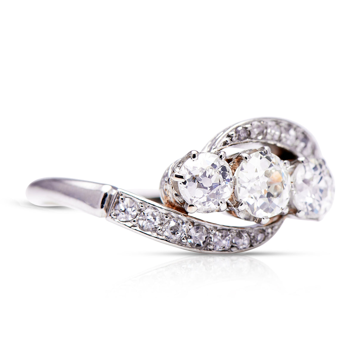 Antique, Edwardian, diamond three stone engagement ring, platinum