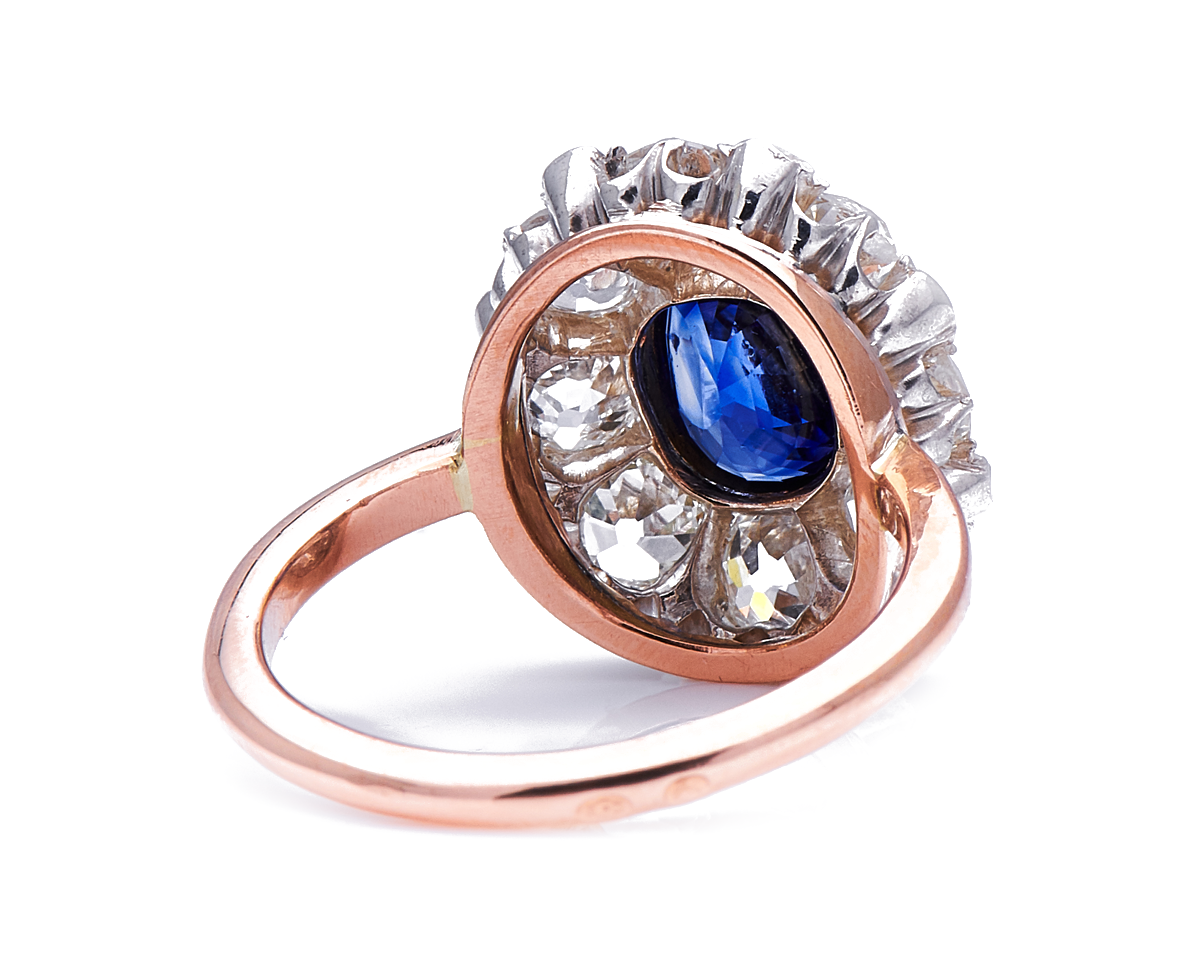 Antique, French, Edwardian, 18ct gold, sapphire and diamond cluster ring