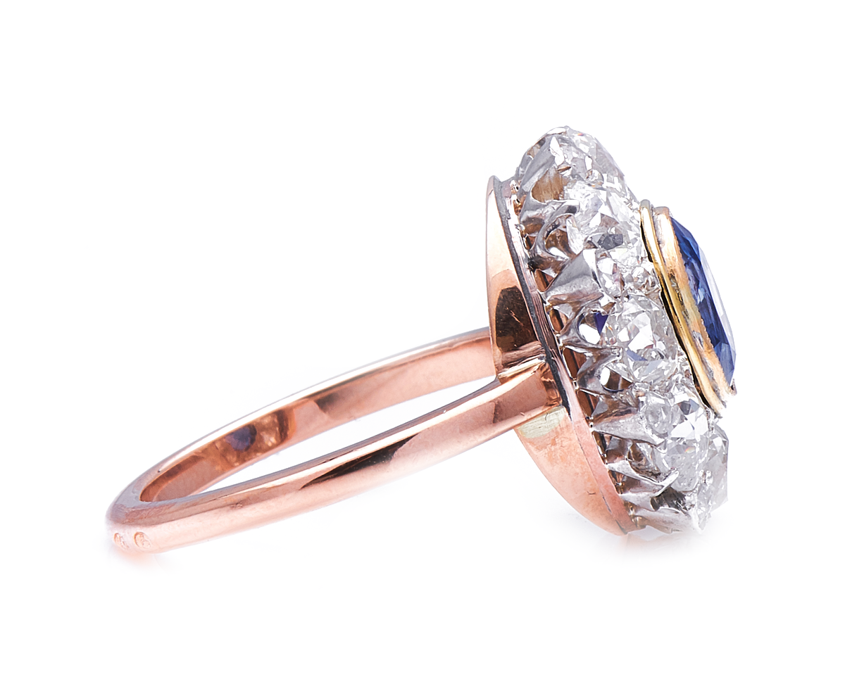 Antique, French, Edwardian, 18ct gold, sapphire and diamond cluster ring