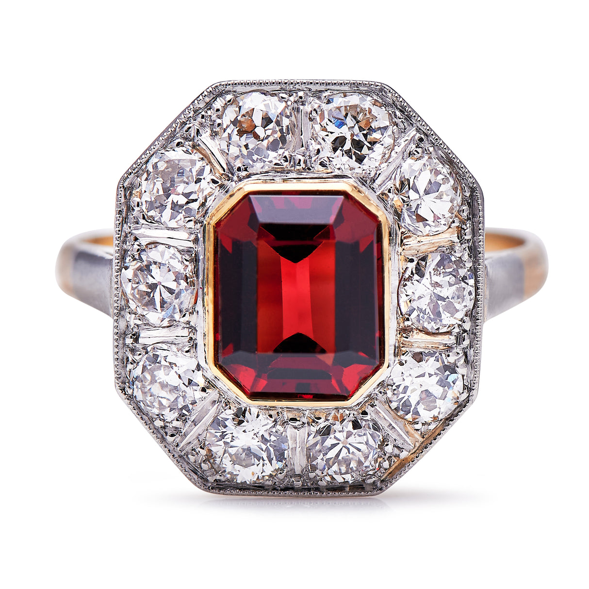 Art Deco, 18ct gold, platinum, hessonite garnet and diamond ring