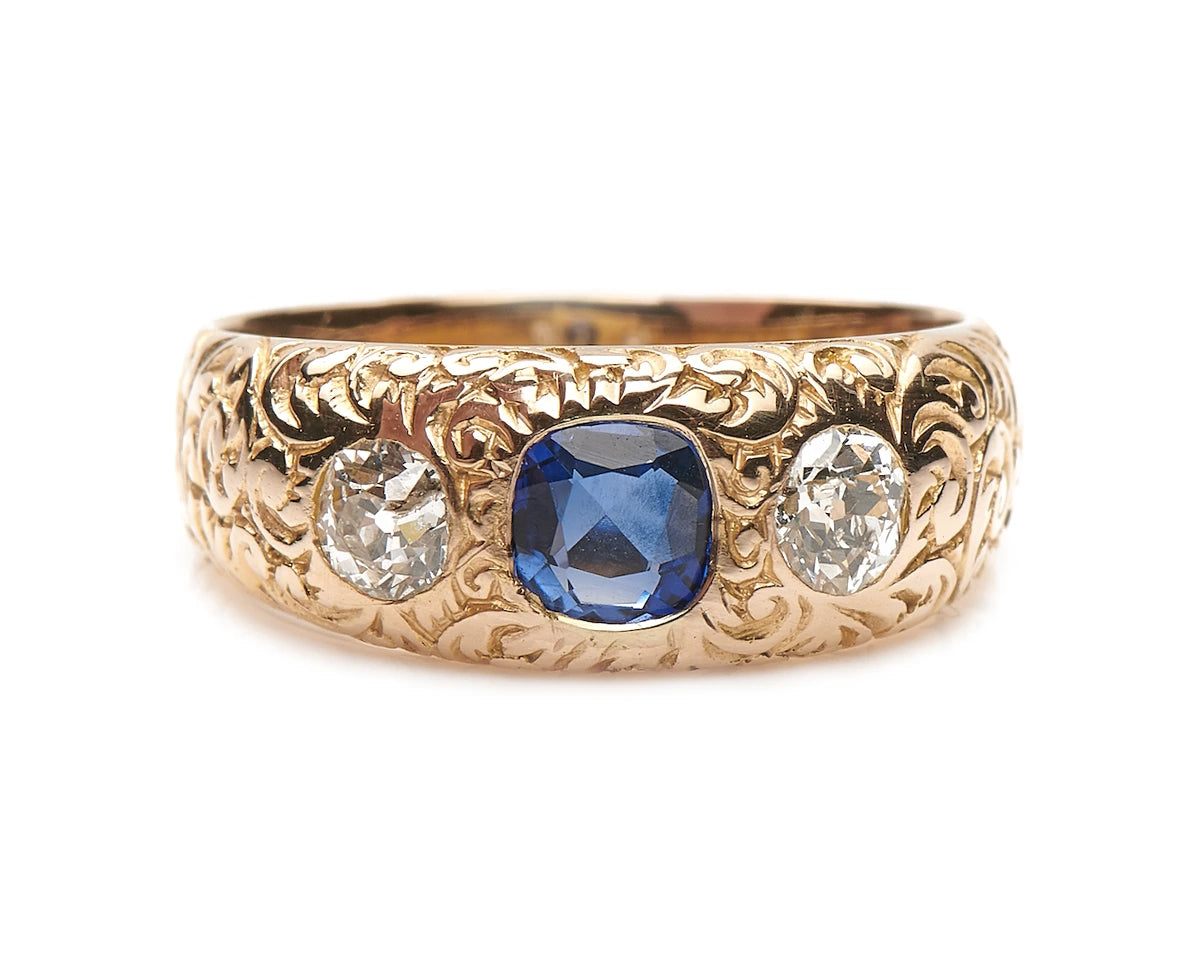 Victorian, 14ct Gold, Sapphire and Diamond Gypsy Ring |Antique Ring Boutique | Sustainable Antique Rings | Rare Antique Rings | Bespoke Untreated Vintage Antique Rings | An Antique Jewellery Company
