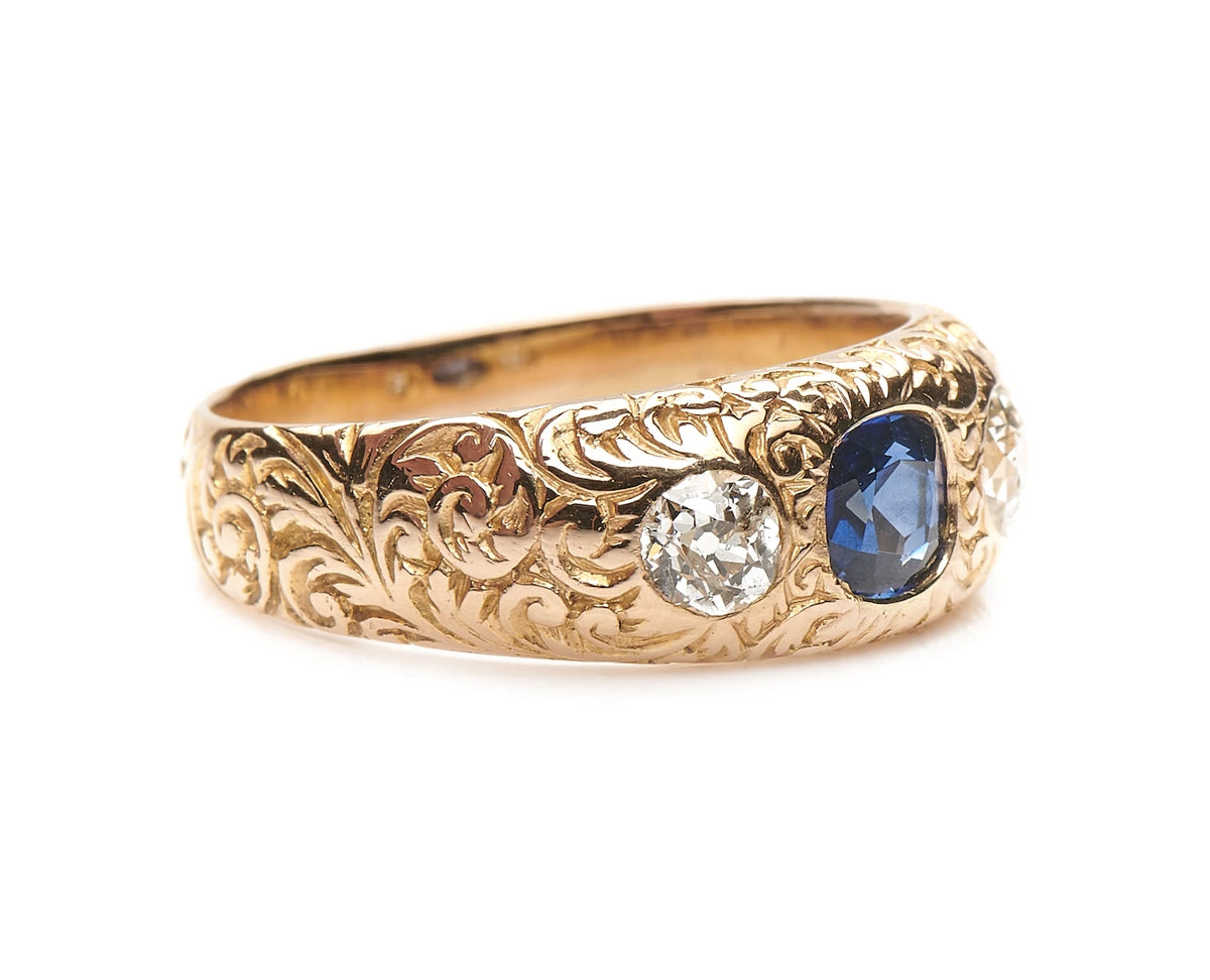 Victorian, 14ct Gold, Sapphire and Diamond Gypsy Ring |Antique Ring Boutique | Sustainable Antique Rings | Rare Antique Rings | Bespoke Untreated Vintage Antique Rings | An Antique Jewellery Company