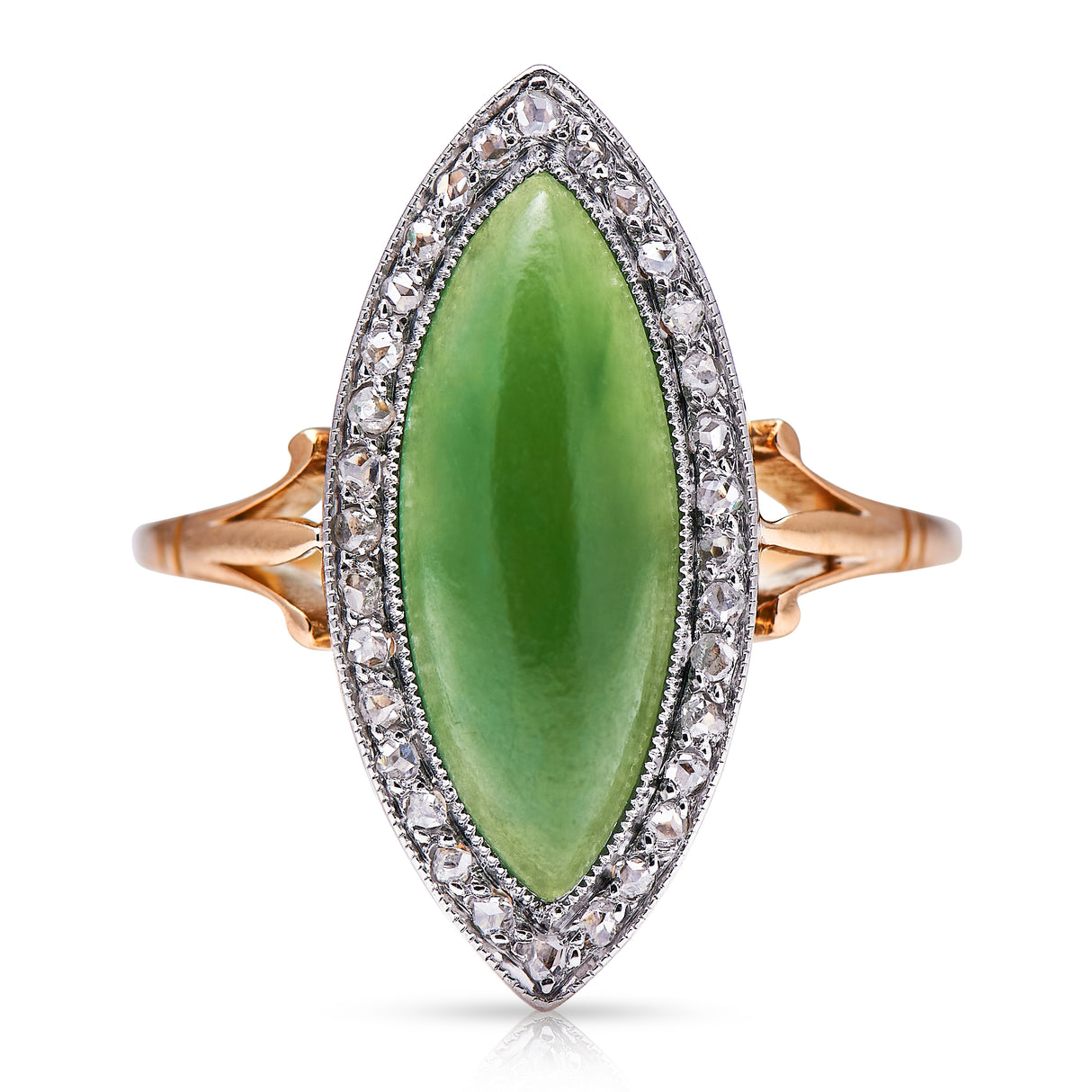 Antique_Rings Edwardian, 18ct Gold, Platinum, Nephrite Jade and Diamond Ring