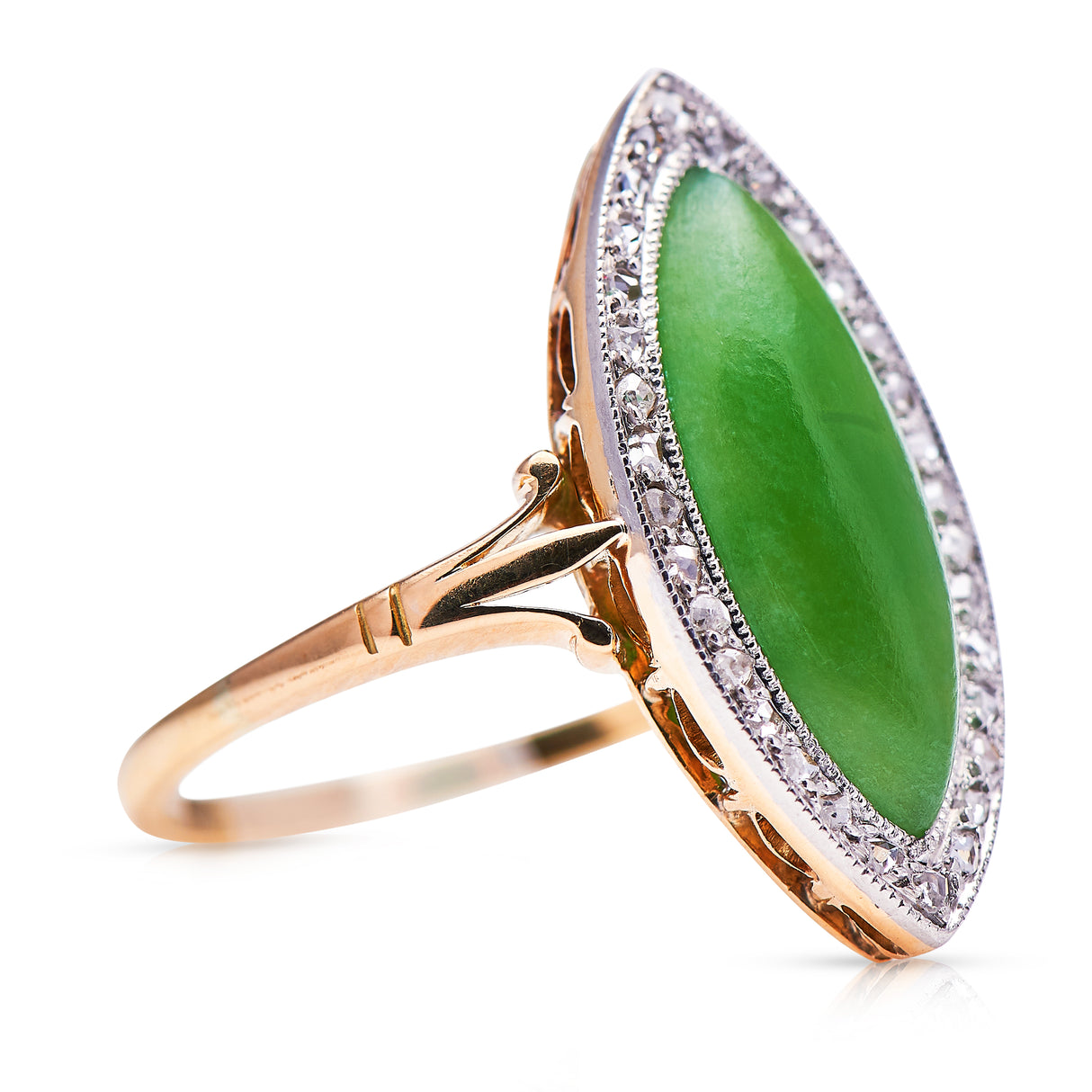 Antique_Rings Edwardian, 18ct Gold, Platinum, Nephrite Jade and Diamond Ring